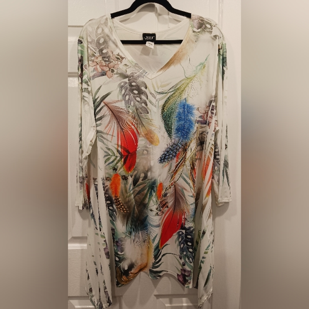 Jostar Feather Asymmetric Tunic Top 2XL